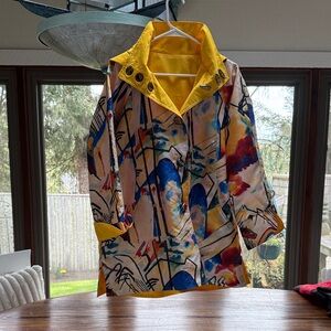 Lindi RETIRED Colorful Abstract reversible Hooded Raincoat NEW NWOT